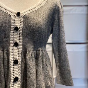 H&M Cream and Grey Wool Peplum Button Up Sweater